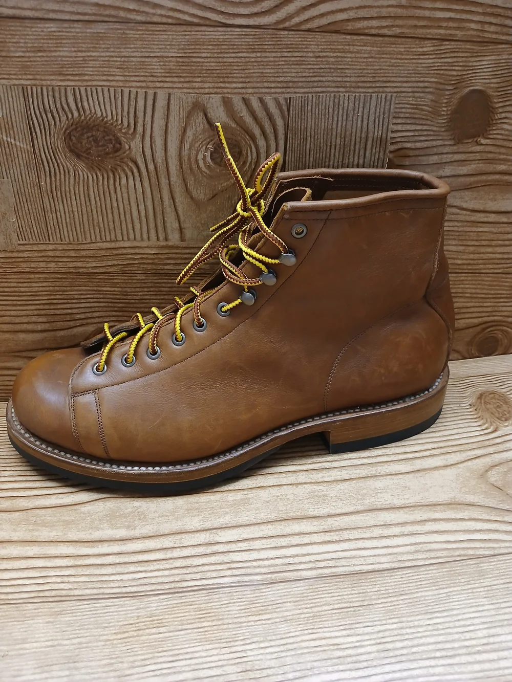 Unmarked Goodyear Leather Welt Lace-Up Boots with Yellow Accents Size 12
